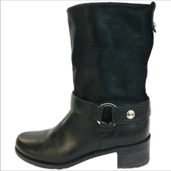 Stuart Weitzman black leather harness moto calf height boots size 7 - Picture 2 of 7